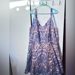 City Studio Blue and Pink Lace Dress